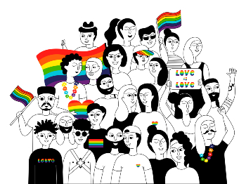 Illustration: Group of People with Pride Flags