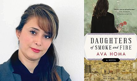 Author Ava Homa with book, Daughters of Smoke and Fire