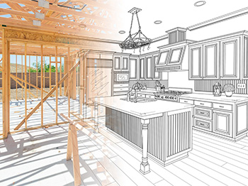 A 3D sketch of a kitchen that is turning into the real physical space.