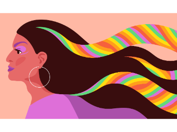 A person with rainbow highlights in their long hair