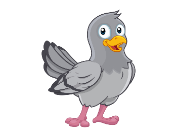 A cartoon pigeon against a white background
