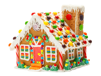 A decorated gingerbread house.