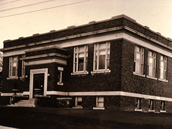 An old sepia tone photo of the original Hespeler Carnegie Library.