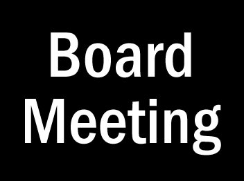 Board meeting sign, white letters on black background