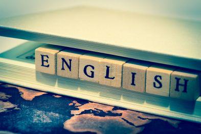 The word "English" written in wood blocks