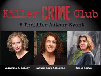 A graphic reading killer crime club, featuring three authors